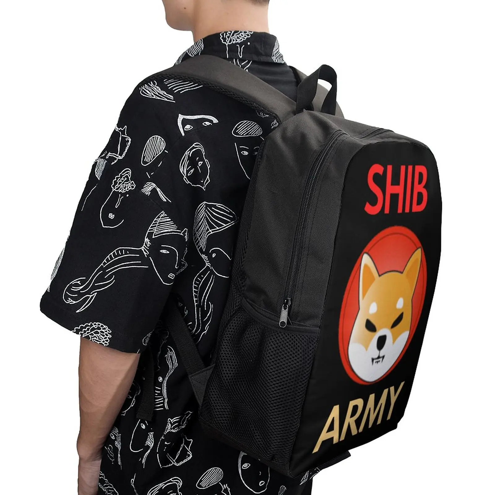 Shib Coin Shib Army Shiba Inu Crypto Sac à dos durable et confortable, ensemble 3 en 1, sac à dos 17 ", sac à lunch, sac à stylos, camps d'été, qualité supérieure