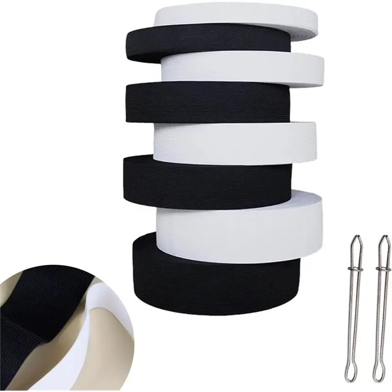 

YLS-Elastic Sewing Elastic Tape Thickness 1Mm Width 0.6/1/1.4/2Inch, Length 5.5 Yards/Roll 2 Clips C