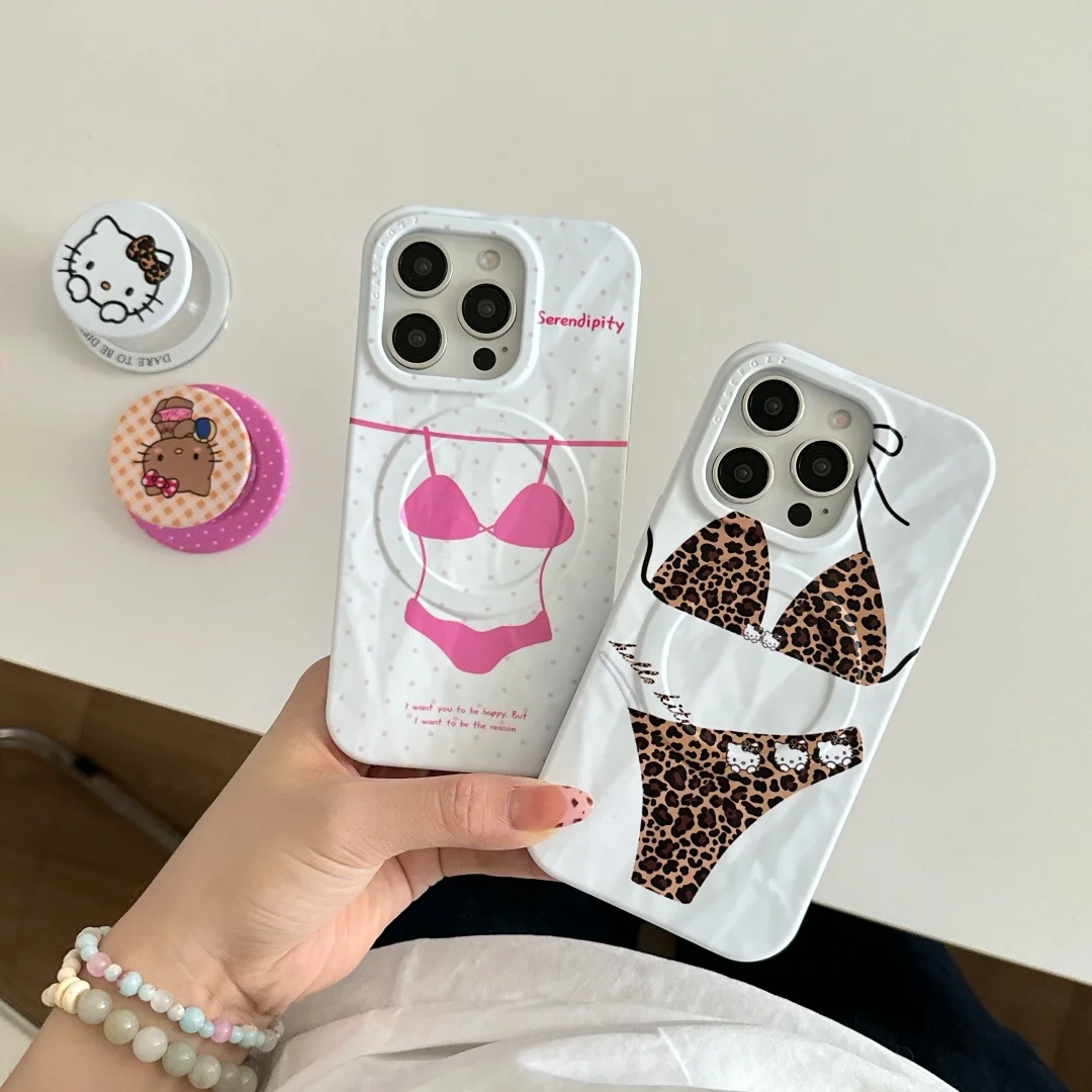 

Leopard print Briefs Bikini pattern Phone Case with Magnetic Bracket for IPhone 16 16pro 15 15pro 15promax 14 14pro 14promax