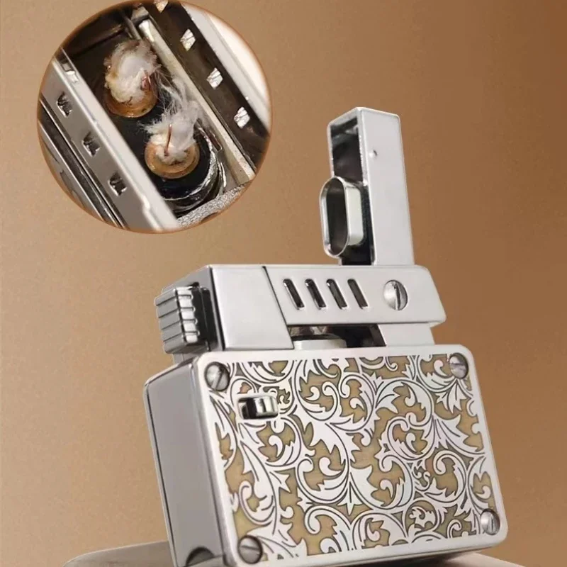 Creative Retro  Lighter with One-click Ignition | Unique Double-sided Sugar Grass Carving | Stylish Men’s Gift for Collectors