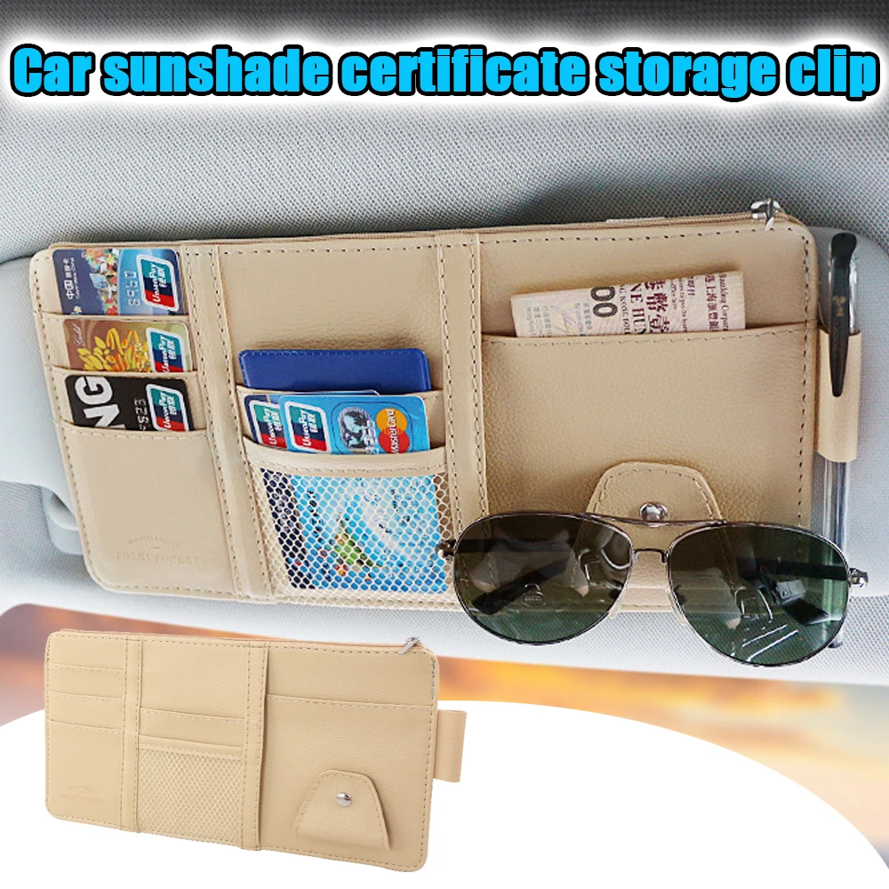 

Автомобильный солнцезащитный козырек, сумка для хранения из искусственной кожи с несколькими карманами, органайзер для солнцезащитного козырька, автомобильный зажим для очков, держатель для карт, карманы для хранения