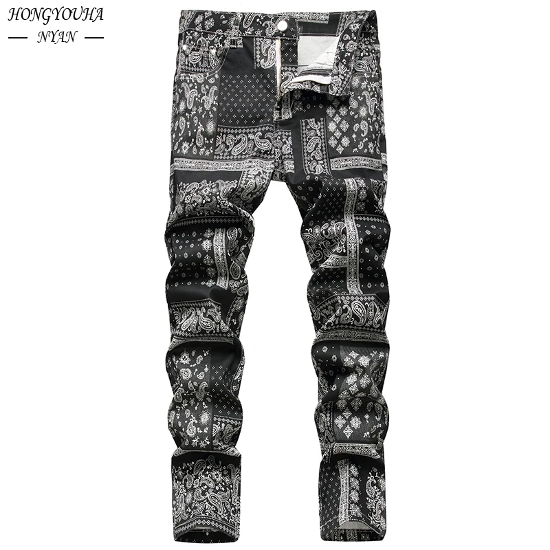 

Autumn Printed Paisley Mens Jeans Fashion Classic Daily Regular Fit Casual Stretch Pants Male Loose jeans hombre Trousers