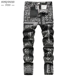 Pantalones vaqueros con estampado de Cachemira para hombre, pantalones elásticos informales, clásicos, de ajuste Regular diario, holgados, a la moda, otoño