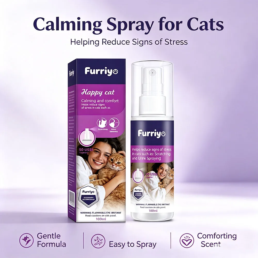 Furriy Calming Spray for Cats 100ml Gentle Formula Relieve Anxiety Portable Pet Spray Suitable Travel Grooming Daily Use