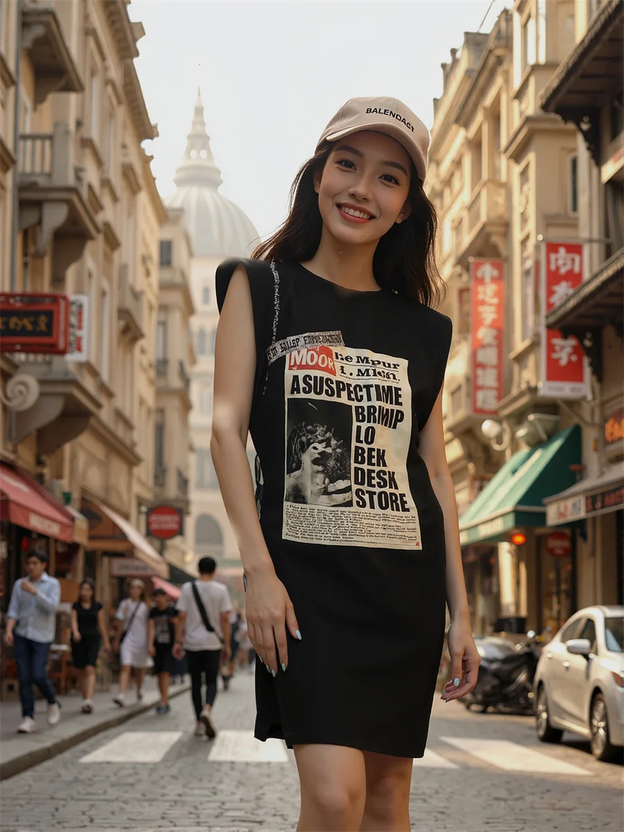 여성용 드레스 하라주쿠 트렌드 블랙 아플리케 테크웨어 헐렁한 네온 샤이니 매트 글로시 컬러 블록 다채로운 기하학적 추상화