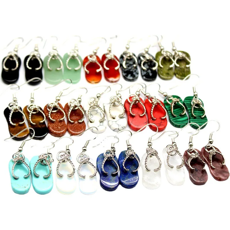 Polly Natural Stone Lovely Slipper Shoe Reiki Earrings Purple Crystal for Women Colorful Summer Beach Charm Jewelry