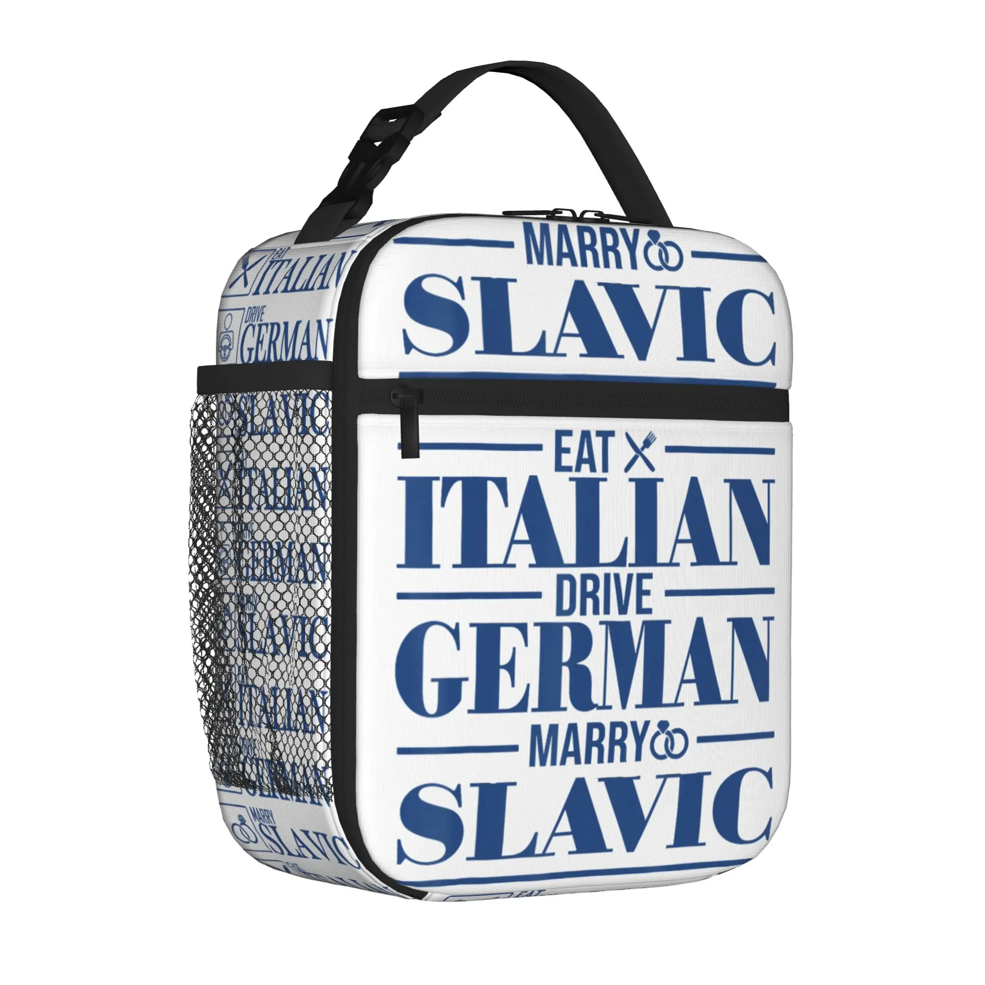 

Eat Italian Drive German Marry Slavic Insulated Lunch Tote Bag for Work Humor Reusable Cooler Thermal Washable Bento Bags