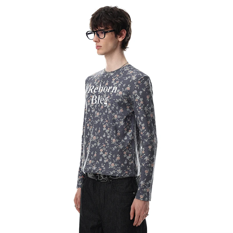 LUZHEN 2026 New Stylish Letter And Floral Printed Slim Long Sleeve T-shirts Men's High Quality Round Neck Casual Clothes JY9269