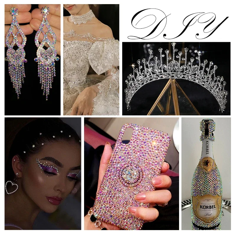 QIAO New Neon Rhinestones Glitter Fluorescence Crystal SS6-SS30 Glass Non Hotfix Rhinestones Decor for Clothing Dresses Nail Art