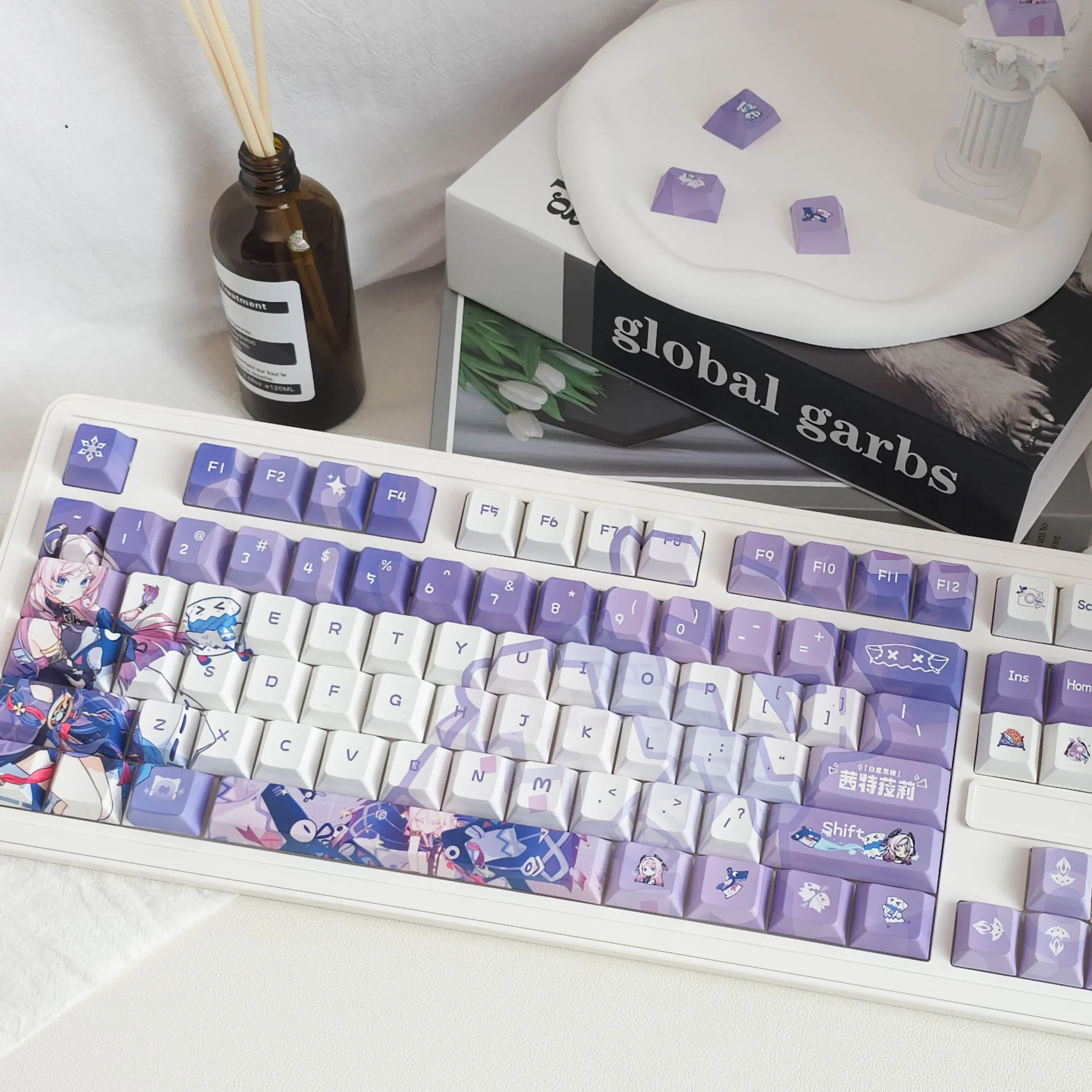 

120 Keys Genshin Citlali Keycaps Anime Game Chreey 2D PBT Transparent Key Caps for Made68 Mad68 Wooting 60 Mechanical Keyboard