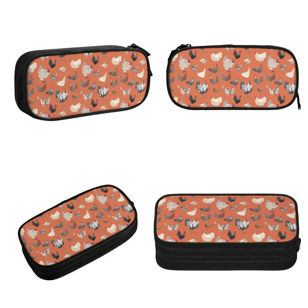 Chicken Happy In Deep Orange Pencil Cases Large Storage Pen Bags Pen Box Pencil Pouch For Boys Girls Stationery School Office