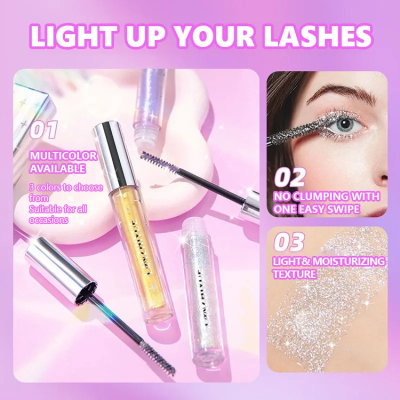 Heallor-Mascara à paillettes de diamant, maquillage des yeux de fête de vacances, séchage rapide, longue durée, étanche, optique de curling, cils brillants, C