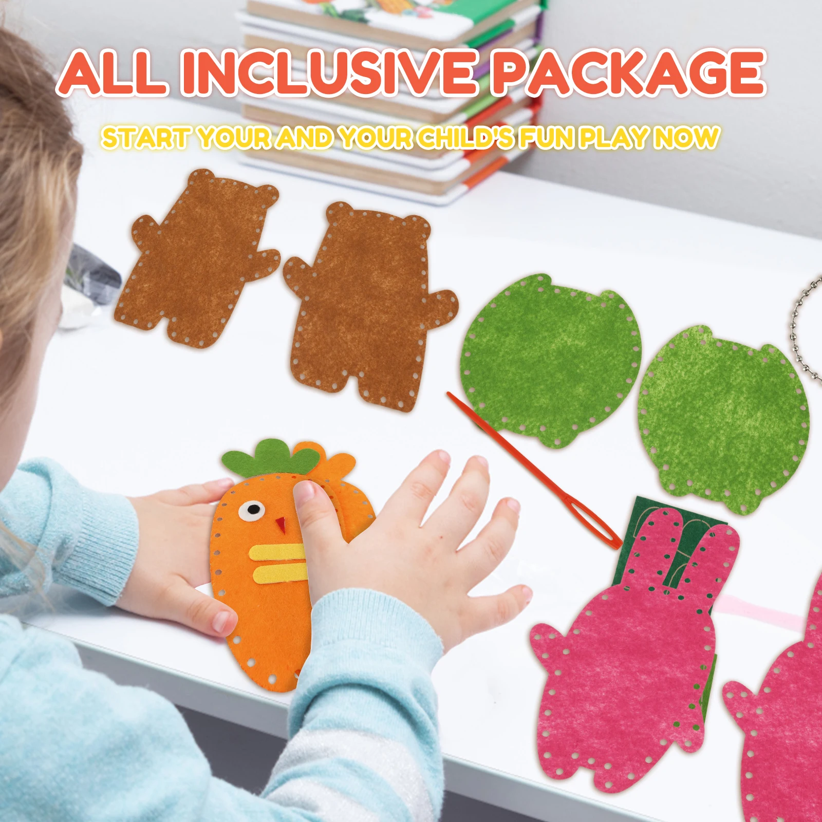 Kit De Couture En Feutre – 5 Animaux Porte-clés – Dinosaure, Singe, Lapin, Lion, Ours – Aiguilles Plastique – DIY Enfant