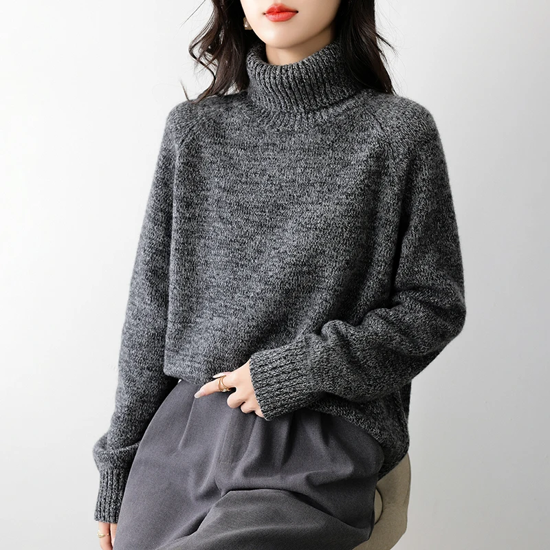 الخريف والشتاء جديد 100% غزل الصوف السلحفاة الرقبة ملابس خارجية فضفاضة سميكة الدافئة متماسكة قاع قميص