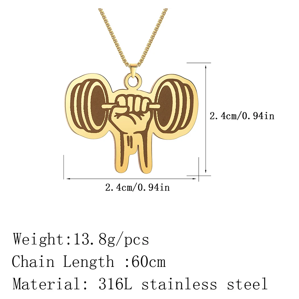 Kinitial Hand Lifting Dumbbells Pendant Sport Fitness Jewelry Stainless Steel Weightlifting Weights Gym Barbell Necklace Men