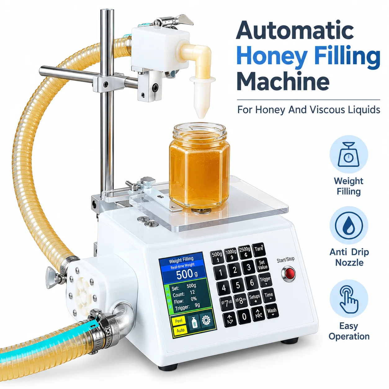 AOLIVIYA Automatic Honey Filling Machine Digital Weighing Liquid Filler 50g To 8kg Viscous Food Bottle Jar Dispensing Equipment