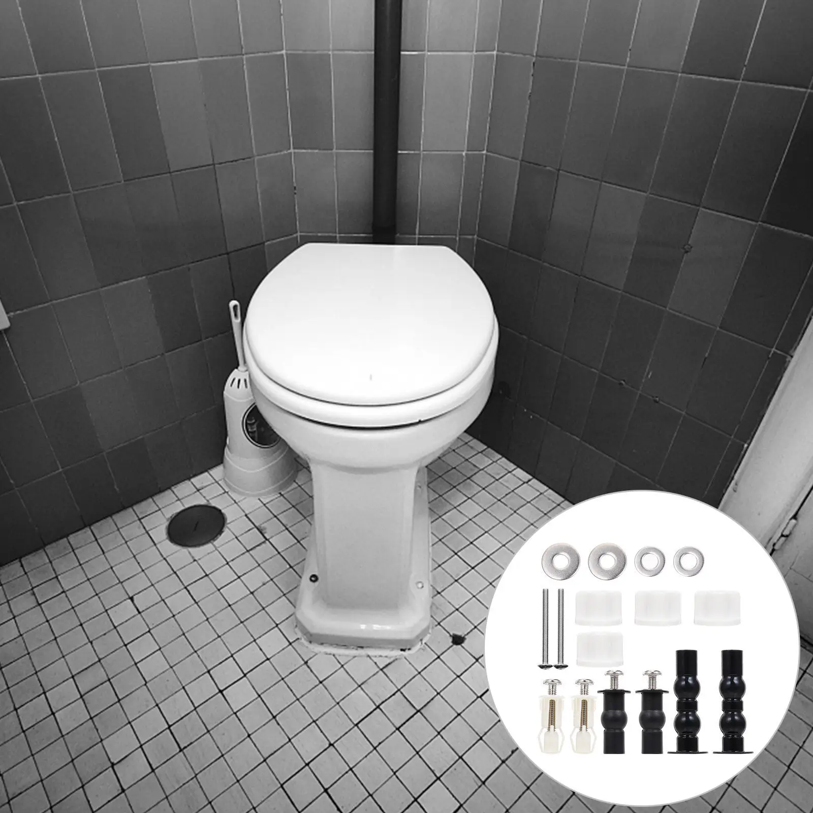 Expanding Toilet Seat Screw Kit with Metal Washers Rubber Tops and Anti-Skid Nuts for Standard Hinge