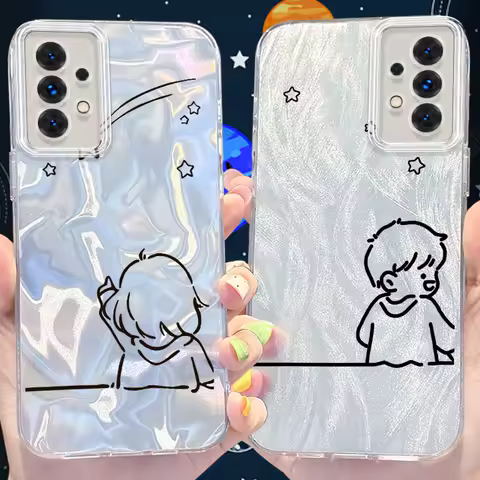 Lovely Boy Girl Star Reflective Phone Case for Samsung Galaxy A31 A30 A24 A23 A22 A21S A14 A13 A12 4G 5G A05 A05S A03 Hard Cover
