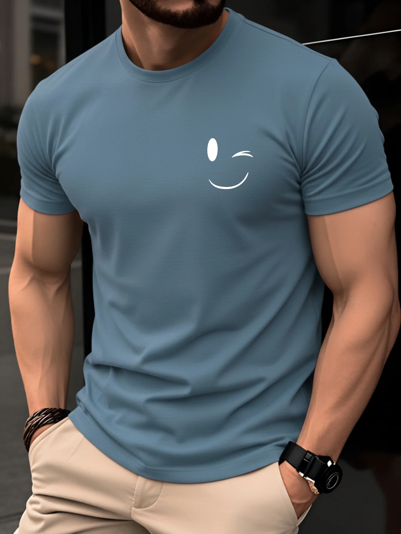 Men's Summer 100% Pure Cotton Fashionable Casual Loose Cotton Fit Shirt Face Eye Printed Round Neck Short Sleeved T-Shirt Top