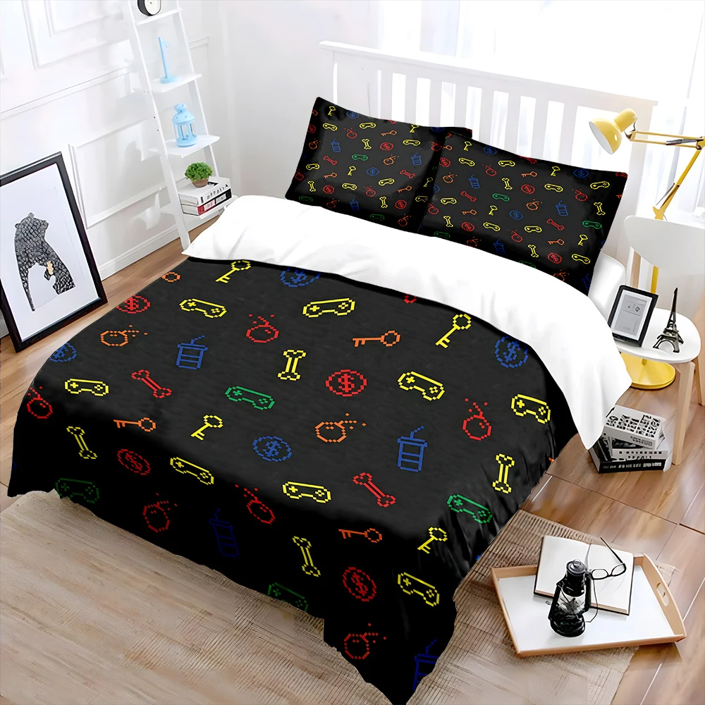 Pixel-style gaming item pattern Bedding Set for Kids Luxury Gift 3pcs Digital Print Comforter Set Soft Comfortable Breathable