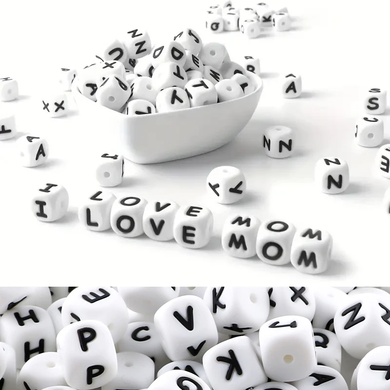 

80Pcs/Lot 10MM English Silicone Letters Beads For Jewelry Making DIY Personalized Bracelet Pacifier Chain Accessories