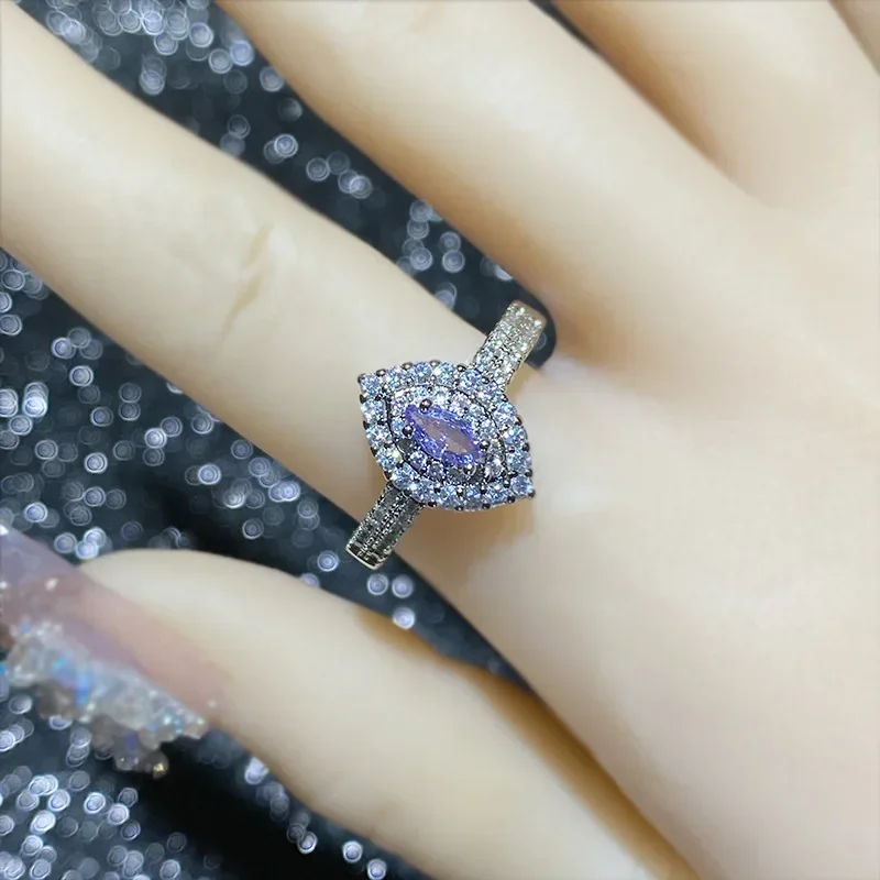 MDL مويسانيتي. نمط جديد الماس 2.0 قيراط خاتم الماس الأزرق مطلي بالذهب مايكرو إعداد تقليد مويسان الضوء الأرجواني #3