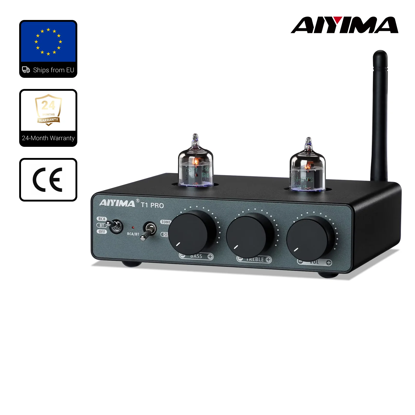 AIYIMA T1 PRO Lampowy przedwzmacniacz próżniowy Bluetooth 5.1 QCC3040 APTX-HD z regulacją tonów niskich i wysokich