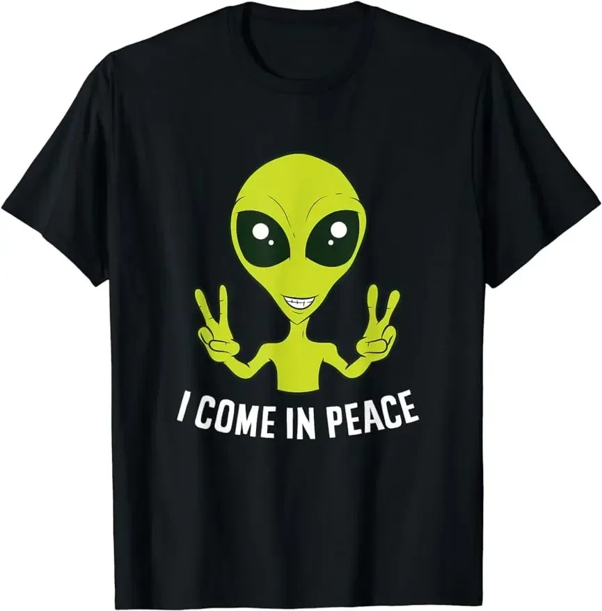 Cute Alien I Come in Peace Space Rave EDM Music Alien Pattern Printed T-shirt Fashion T-Short Sleeve Novel Neutral Short Sleeve