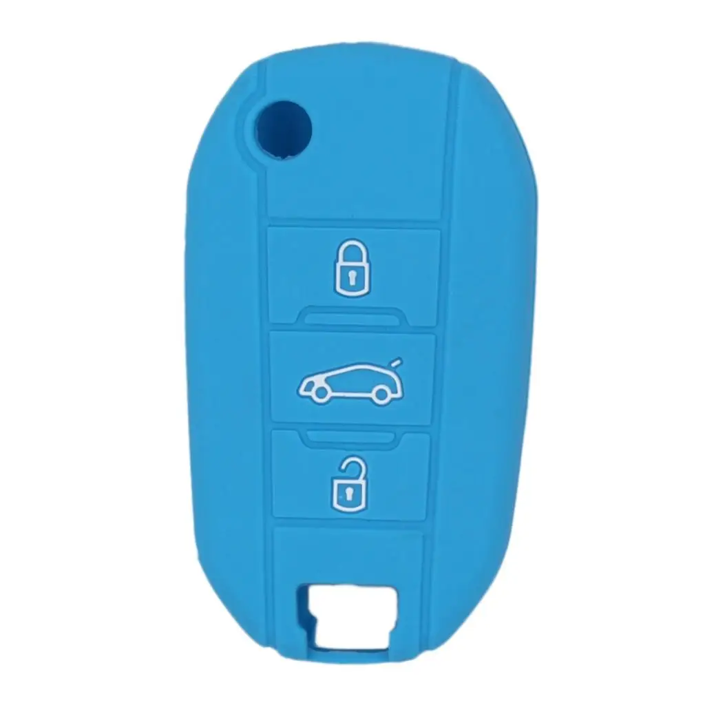 Silicone Car Key Case Cover for AUDI Folding Remote Key Fob Case Shell 3 Buttons Light Blue