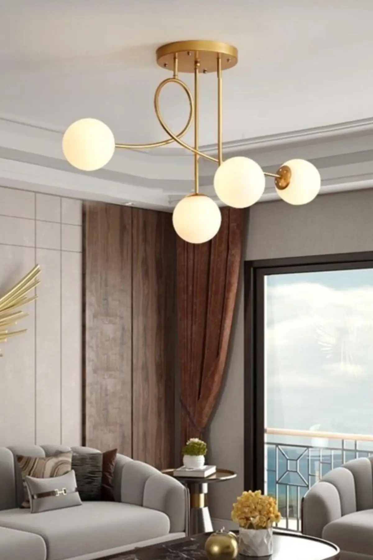 DOLBOVI Eva Modern matte Gold case white glass quadruple chandelier