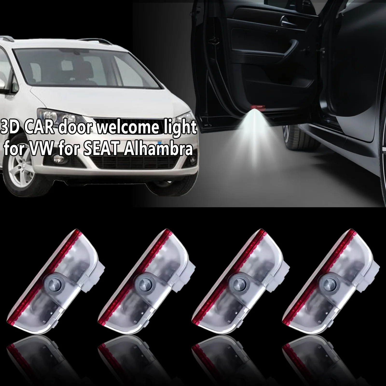 يصلح لمقعد الحمراء 2011-الآن ، 2/4 قطعة ضوء الباب ترحيب ضوء الاستشعار الذكي ثلاثية الأبعاد LED باب السيارة العارض الليزر #1