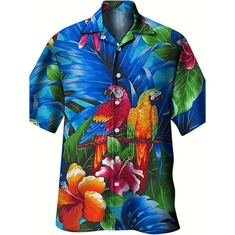 

Shirt Fashion Parrot Print Shirt For Men Plus Size Loose Button Short Sleeve Shirt For Men Casual Wear Hawaiian Vacation Top