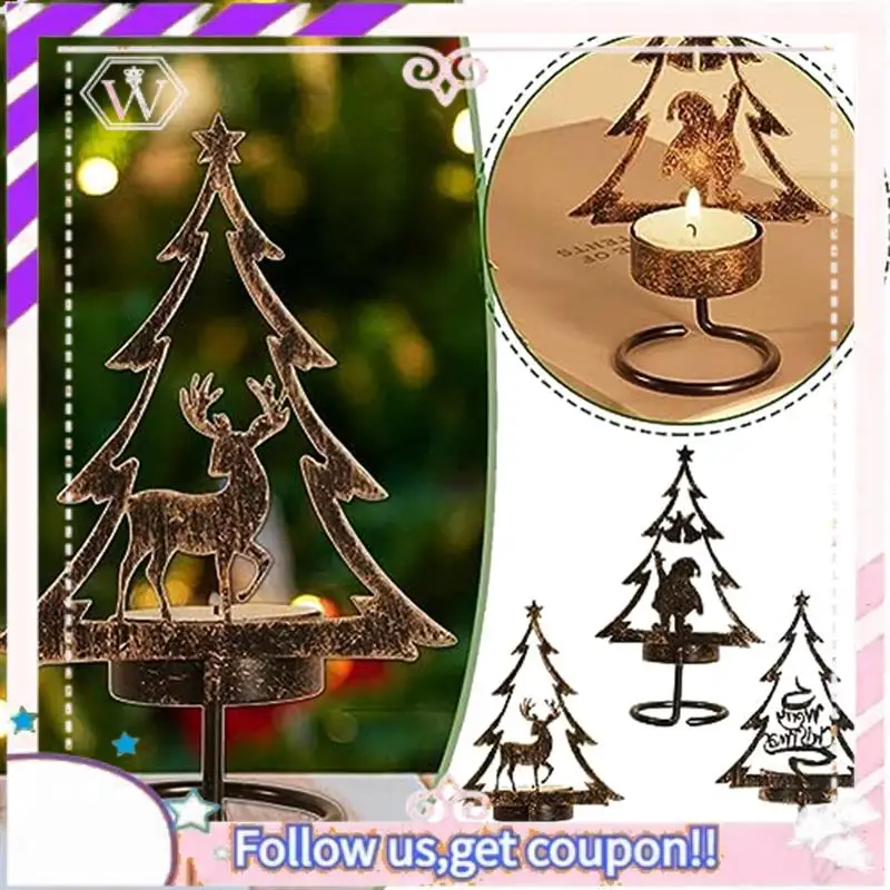 Y74A-حامل شموع معدني عيد الميلاد ماتيل الجدول محور الرنة شجرة عيد الميلاد سانتا كلو عشاء الشاي حامل مصباح سهل إنستا #4