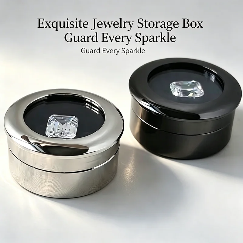 Jewelry Storage Box Stainless Steel Round Bare Stone Display Box Soft Cushion High Quality Metal Stone Storage Box 3 * 3.2cm