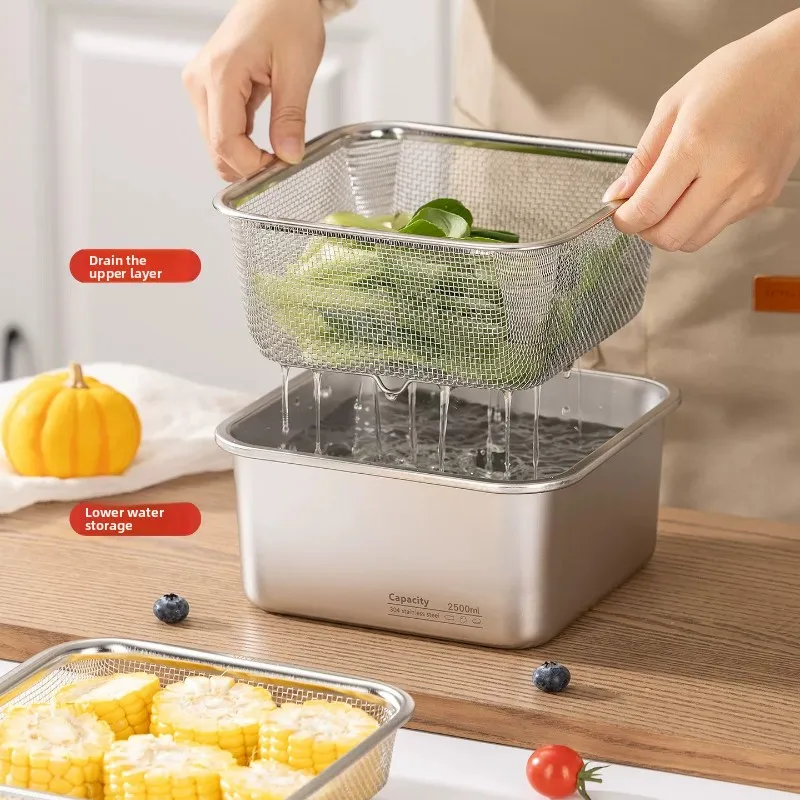 

LMM stainless steel vegetable tray household washing basin drain basket multi-layer kitchen grid