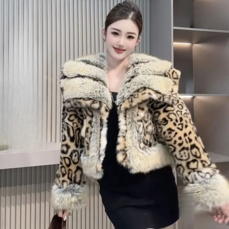 ฤดูหนาวผู้หญิงแฟชั่น Elegance เสือดาวพิมพ์ยุโรป Mink Series อินเทรนด์สไตล์อ่อนเยาว์ High-end ขนสั้นหนาคุณสมบัติ