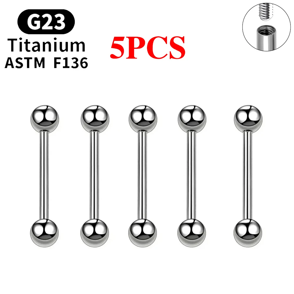 5/10PCS G23 Titanium External Internal Thread Piercing Body Jewelry Long Industrial Barbell Tongue Ring Nipple Bar 14G 16G image 3