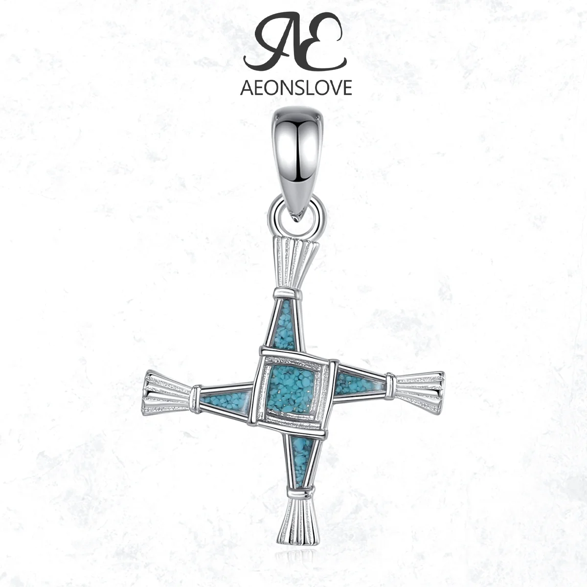 

AEONSLOVE 925 Sterling Silver St Brigid Cross Necklace Turquoise Crucifix Pendant Religious Jewelry Christmas Gift for Women Men