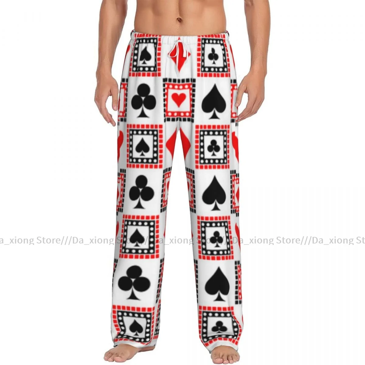 Mens Casual Pajama Long Pant Loose Elastic Waistband Playings Cards Symmetrical Cozy Sleepwear Home Lounge Pants