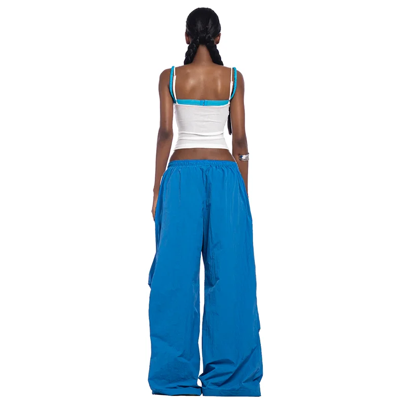 

Guke 2024 New Blue Solid Color Unique Micro-flare Pocket Design Mid-rise Long Pants Women's Summer Versatile Style