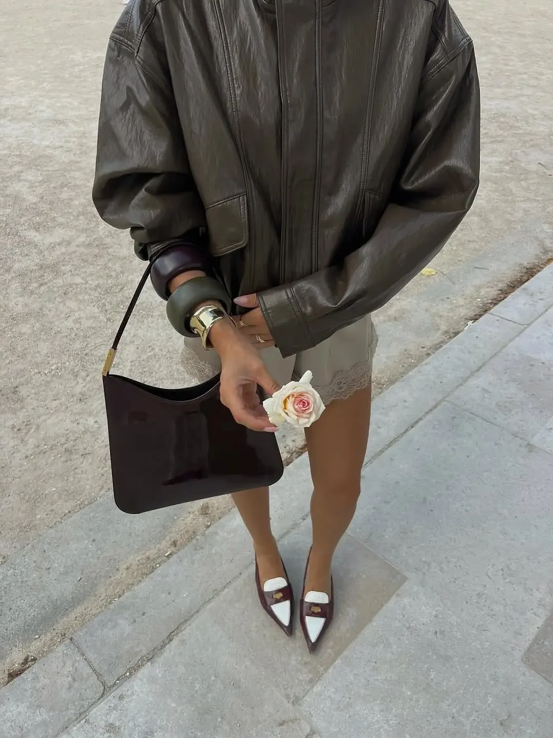 Women Chic Stand Collar Leather Jacket Fashion Lapel V-neck Full Sleeve Button Loose Coat Casual 2026 Lady Daily Commute Outwear