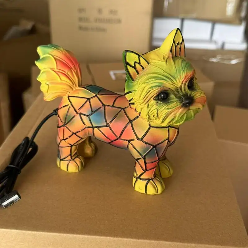 

Yorkshire Terrier Night Light Animal Table Lamp Cat Dog Series Art Night Light Stained Resin French Handmade Decorative Lamp
