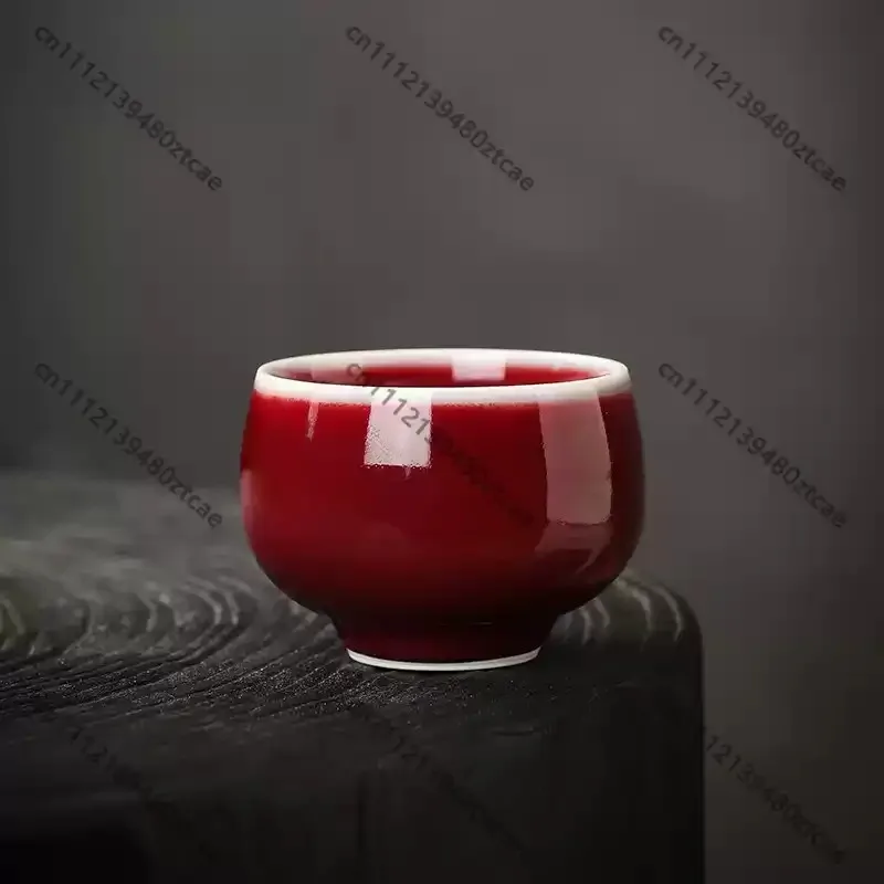 Single Red Tea Cup Jingdezhen Jun Kiln Ceramic Tea Bowl Tasting Cup Personal Special Drinking Teacup