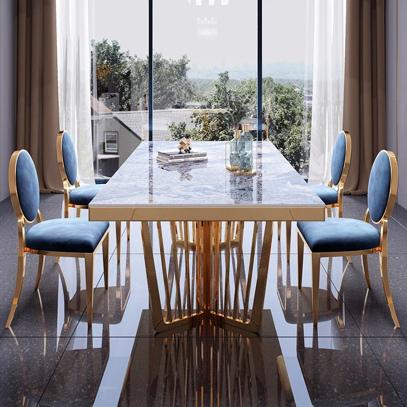 

l Hotel Furniture Popular Italian Rock Plate Dining Table Set Rectangular Simple Post-Modern Living Room Dining Table