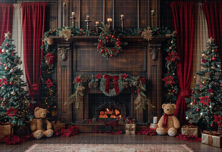 Mehofond التصوير خلفية الشتاء عيد الميلاد الموقد نافذة أشجار عيد الميلاد الاطفال الأسرة صورة ديكور خلفية استوديو الصور