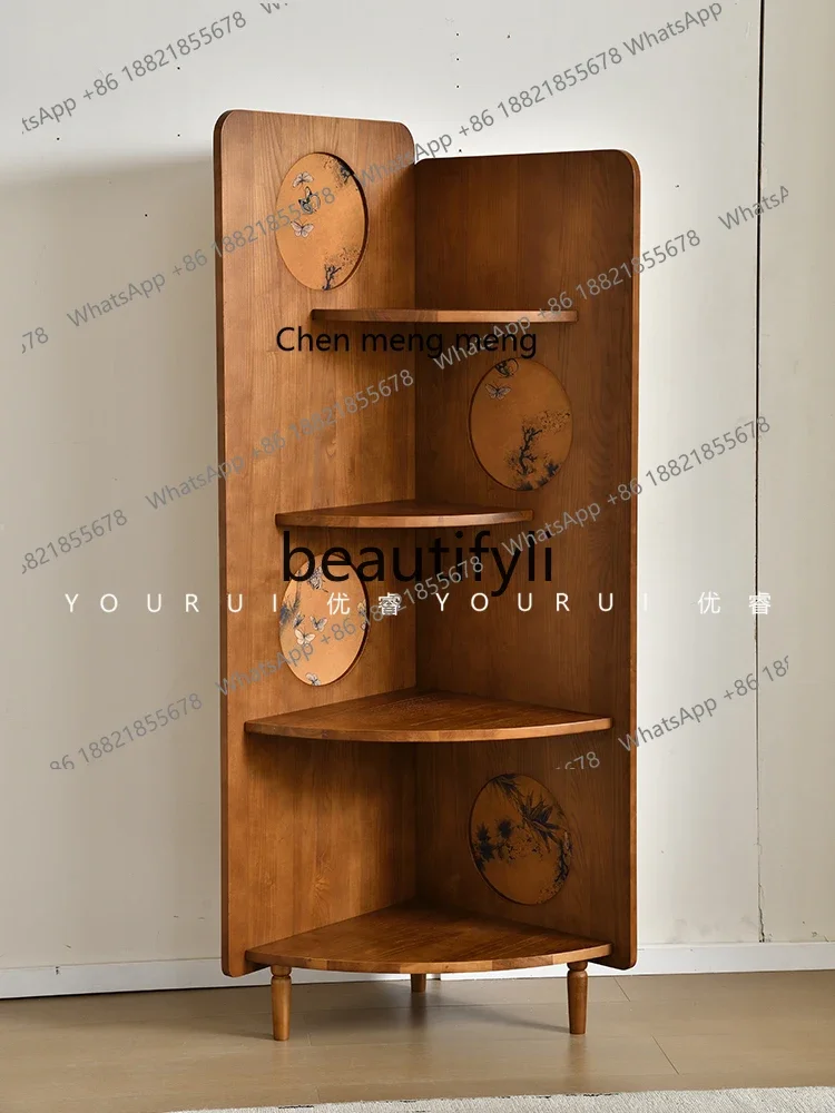 Retro Shelf Fragrant Cloud Yarn Ash Wood Corner Triangular Corner Cabinet Living Room BookcaseK182
