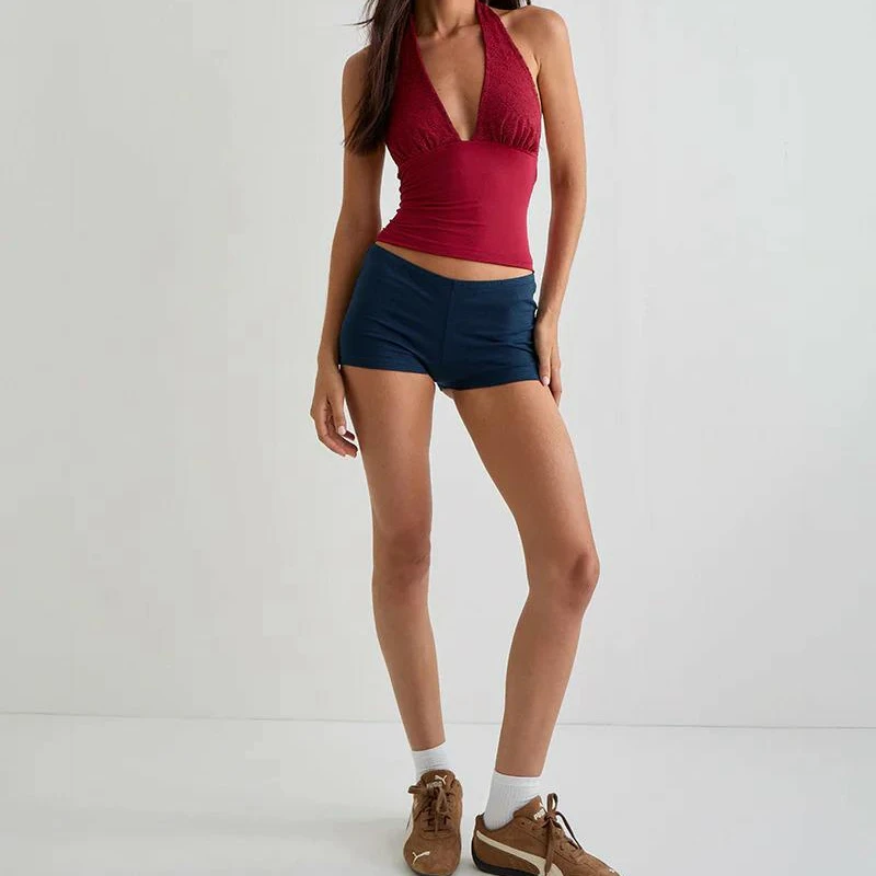 Combhasaki Damen Y2k Slim Fit Micro Shorts Niedliche Low Rise Elastische Taille Polka Dot Loungewear Booty Bottoms Ausgehen Streetwear