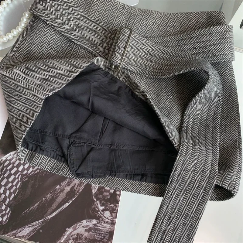 الأمريكية الرجعية الراقية بلون تنورة المرأة الشتاء عالية الخصر مثير مزاجه ألف خط الورك المعانقة تنورة قصيرة