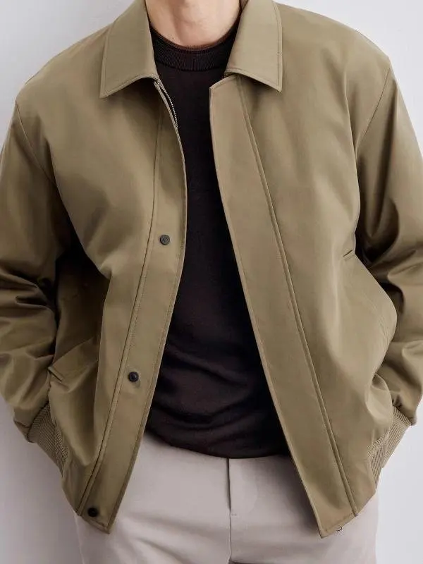 

Men's Casual Sle ort Jaet Spring Autumn Loose Fit Turn-down Collar Light Maturi Faion Korean Version Breathable