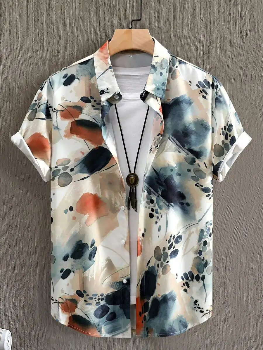 Men's Tie-Dye Print Button-Up Short Sleeve Shirt